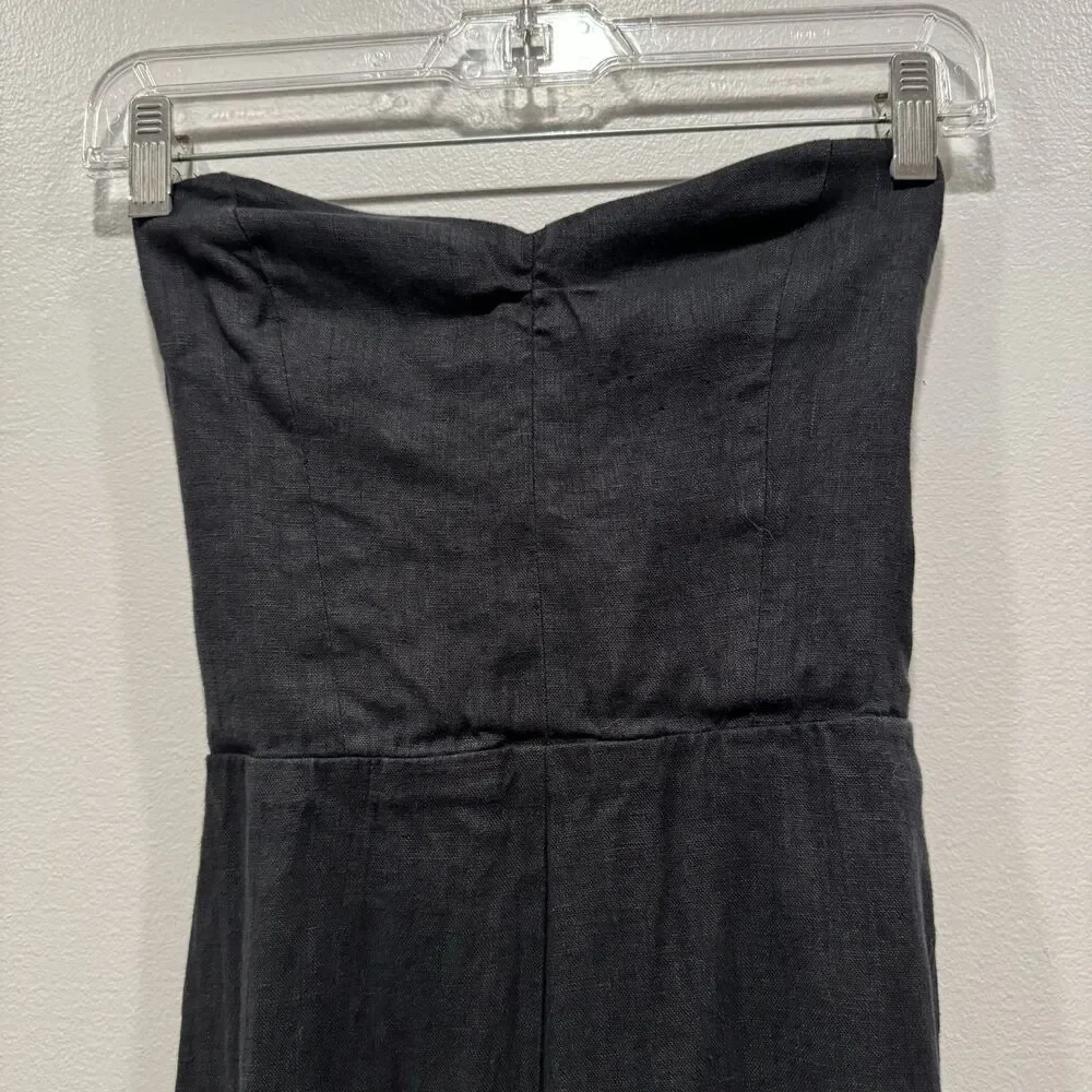 Reformation Jager Jumpsuit 100% Linen Pant FLAWED Black Tie Up Back Womens sz 6